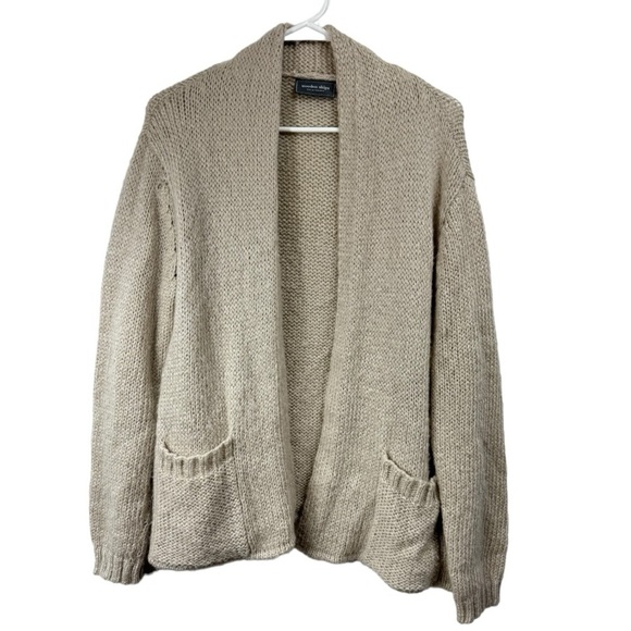 Wooden Ships Size S/M Open Front Cardigan Sweater Mohair Blend Lightweight Beige - Picture 1 of 5